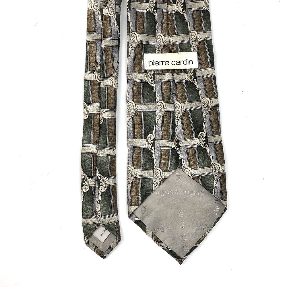 Pierre Cardin Men's Neck Tie 100% Silk Green Bronze Geometric Career Business (T - Picture 3 of 3
